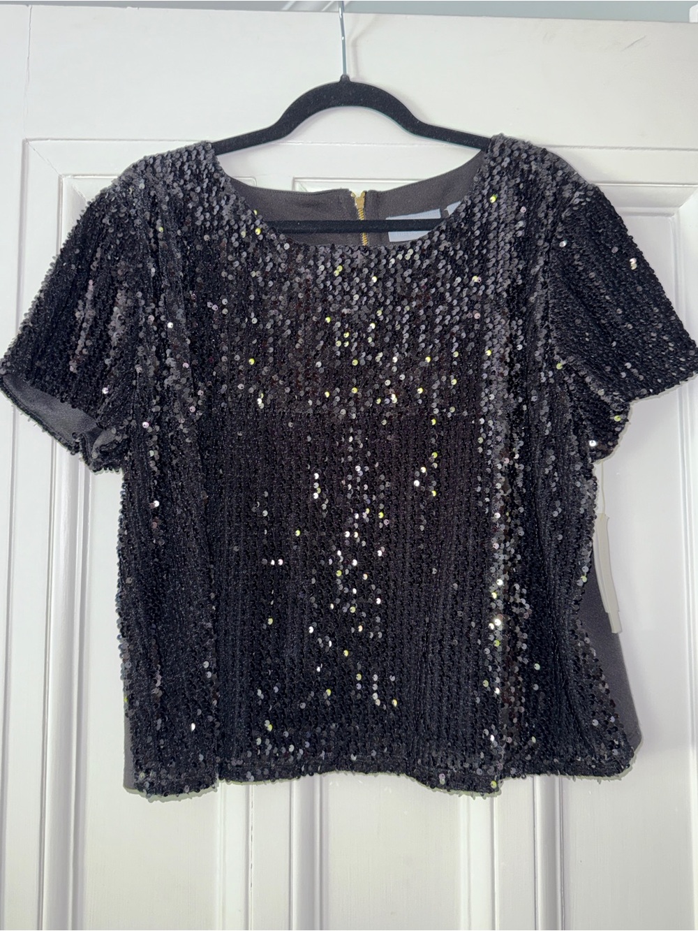 Harper Black Sequin Short Sleeve Top
